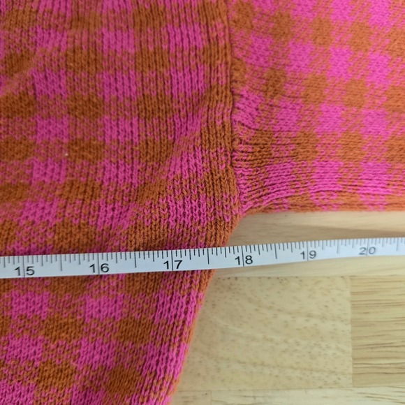 Free People Pink Orange Checkered Cropped Cardigan Sweater Womens Size Medium - Picture 5 of 8